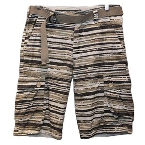 💠WearFirst Camo Striped Cargo Shorts Survivor Belted Sporty Hiking Utility